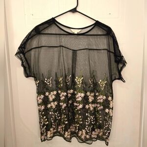 Black Sheer Floral Top